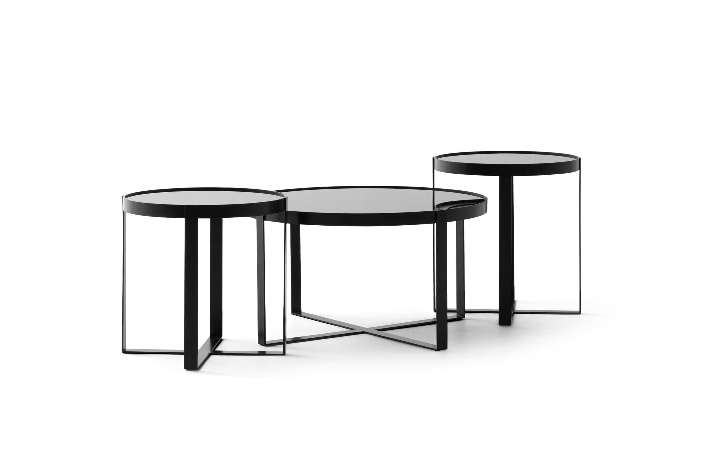 Capella modern black nesting coffee table set with glass top