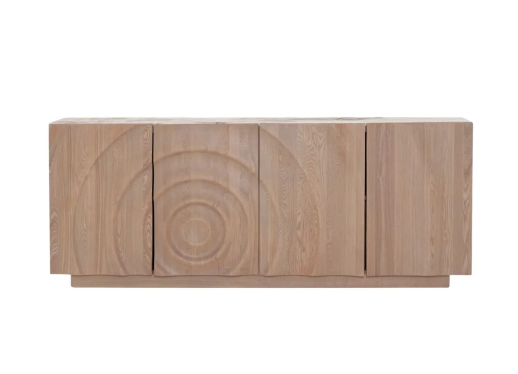 Barreiro sideboard in light oak ash wood with sculpted doors