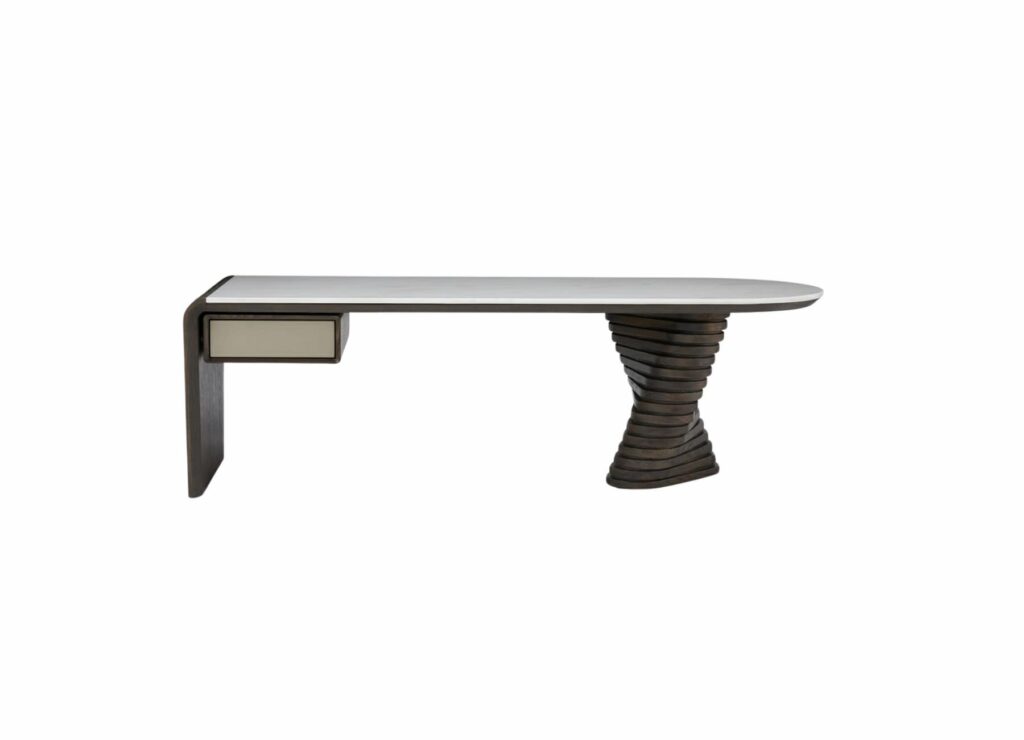 Spiral luxury office desk in solid ash wood with marble top