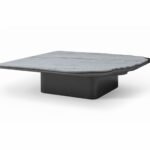 Natural Italian marble top coffee table with unique veining and metal base
